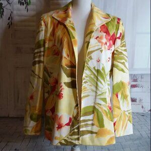 Linda Allard Ellen Tracy Tropical Floral Hawaiian Open Front Blazer womens 16